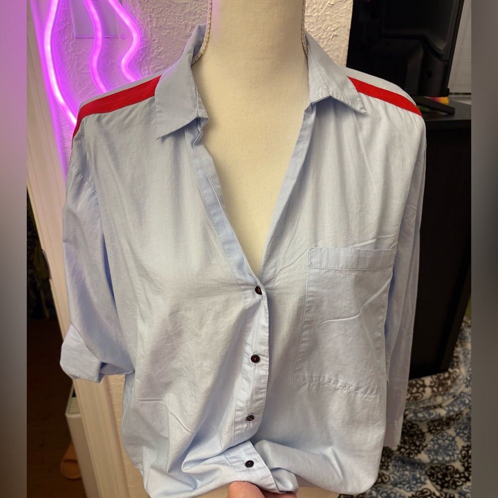Zara Light Blue Shirt with Red Stripe Detail